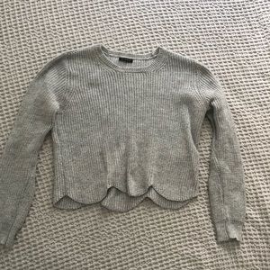 Scalloped Hem Grey Knit Crop Sweater